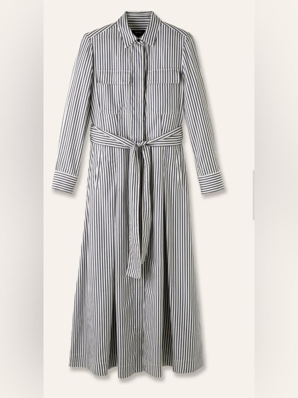 ME And EM Fluid Stripe Maxi Shirt Dress + Belt in Navy/Soft White